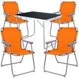 Mojawo 5-tlg Camping Set Campingtisch + 4 Campingstuhl Klappstuhl Orange - Schwarz