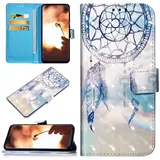 Kompatibel mit Huawei P20 Lite Handyhülle Leder Hülle Bling Glitzer Glänzend 3D Bunt Muster Klapphülle Case Brieftasche PU Leder Flip Wallet Magnet Schutzhülle Handytasche,Blau Blumen