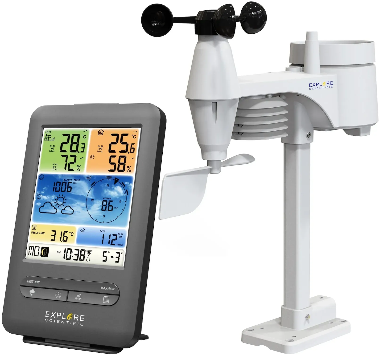 EXPLORE SCIENTIFIC WLAN-Farb-Wetterstation mit 5-in-1-Profi-Sensor V WSX1001 Sprache: Language Code 2, Farbe: schwarz