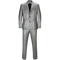 SOLOTIMES Herren 2 Stücke Disco Kostüm Jacke Hose Outfit Set Erwachsene 70er Jahre Glänzend Metallic Pailletten Halloween Cosplay Party Anzug, Silber, XX-Large - XXL