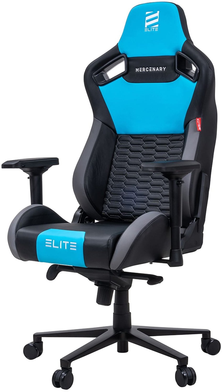 ELITE Gaming-Stuhl MERCENARY groß, ergonomisch mit Premium-Rücken- und Kopf-Nackenkissen, 48-53cm (Schwarz/Grau/Blau)