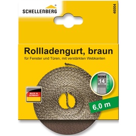 SCHELLENBERG 46004 Rolladengurt 14 mm x 6,0 m System MINI, Rollladengurt, Gurtband, Rolladenband, braun