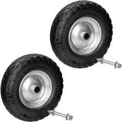 ECD Germany Schubkarrenrad 2 Stück Schwarz Vollgummi Ø390mm Schubkarre Ersatzrad Blockprofil