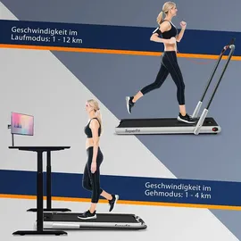 Goplus 2 in 1 Klappbares Laufband, kompaktes Laufmaschine mit 1-12 KM/H Geschwindigkeit, mit Fernbedienung oder App, Led-anzeige & Bluetooth für Büro & Zuhause, bis 120 kg belastbar