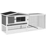 PawHut Kaninchenstall für Zwergkaninchen Hasenstall mit Freilaufgehege Bodenwanne, Rampe, Kleintierstall aus Holz Meerschweinchen Gehege mit 2 Etagen, Sichtfenster, 156x58x68 cm, Hellgrau   Aosom