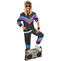 Plitsch Platsch 80er Jahre Kostüm Trainingsanzug Assi Damen und Herren Größe XS-4XL - Karneval Anzug Fasching (Schwarz mit lila-hellblau, S)