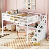 lanki international Odikalo Kinderbett Hochbett Stauraum Treppen Schubladen Schreibtisch 140x200cm Weiß - Weiß