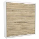 MOEBLO Schiebetürenschrank Arvigo (mit Kleiderstange & 11 Fächern – Modernes Design, Aluleisten, viel Stauraum, Schwebetürenschrank 2-türig Schrank Garderobe Schiebtüren Schlafzimmer) (BxHxT): 200 x 215 x 58 cm weiß