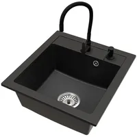 Spüle Granit Schwarz Big DON Armatur FLEX CHROME Siphon Chrom