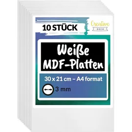 Creative Deco 10 x Weiße A4 MDF Platten 300 x 210 x 3 mm