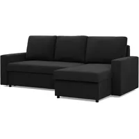 mebligo Ecksofa mit Schlaffunktion, Schwarz - Schwarz