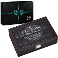 Maverton Uhrenbox mit Gravur für 12 Uhren - 33x21x8cm - Uhrenkasten aus Kunstleder - Schwarz - Geschenk für Damen - Motiv