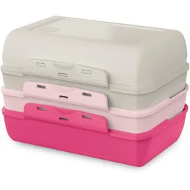 Emsa Variabolo Brotdosen-Set 4-tlg., für unterwegs, platzsparend, verschieden färbige Halbschalen, mehrere Farbkombinationen spülmaschinenfest, Grau/Pink, N1111000