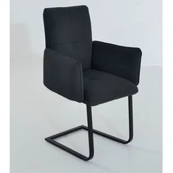 Freischwinger K+W KOMFORT & WOHNEN "6502", grau (anthrazit, schwarz), B:61cm H:90cm T:62cm, Stühle, Freischwinger mit Armlehnen, Flachstahlkufe in schwarz
