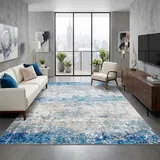CAROMIO Moderner Abstract Teppich Wohnzimmer 160x230 cm, Waschbarer Großer Schlafzimmer Teppich, rutschfest Kurzflor Teppiche Büro Esszimmer, Grau Blau