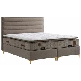 aea Bett mit Matratze Moderner Stil Braun Bett mit Stauraum Stoffbezug - Braun