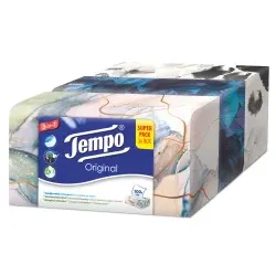 Tempo Taschentuchbox Original, 4-lagig 830485 , 1 Packung = 3 x 100 Blätter, Designs sortiert