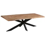 Livingfurn Esstisch, mit Baumkante braun Quadratisch | 180 cm x 76 cm x 90 cm
