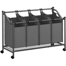 Songmics Wäschekorb mit Rädern, Wäschekorb mit 4 abnehmbaren Waschbeuteln, Wäscherei, für Waschküche Schlafzimmer Bad, 4 x 45 L, Schiefergrau RLS103G01