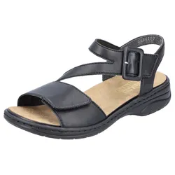 Sandale RIEKER, Damen, Gr. 36, schwarz, Leder, casual, Schuhe, Sommerschuh, Sandalette, Klettschuh, mit Klettverschluss