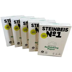Steinbeis No. 1 Druckerpapier– DIN A4 Recycling-Papier 80 g/m2, Weiß & Chlorfrei, 2500 (5 x 500) Blatt hochwertiges Kopierpapier ISO 70 / CIE 55