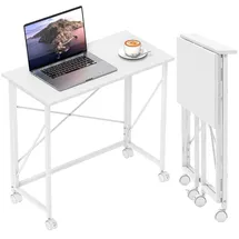Homcom Schreibtisch Computertisch mit Rollen Faltbar Bürotisch mit Stahlgestell - Weiß