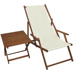Erst-Holz Liegestuhl weiß Gartenliege Tisch Deckchair Holz Sonnenliege Gartenstuhl Massivholzmöbel 10-303 T
