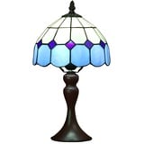 Bieye L30041 Mediterrane Tiffany-Stil Glasmalerei Tischlampe Nachtlicht mit 8 Zoll breiten handgefertigten seeblauen Lampenschirm Metallfuß, 15 Zoll hoch