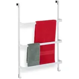 Relaxdays Handtuchhalter Tür, ohne Bohren, HxBxT: 85 x 54,5 x 15 cm, 3 Stangen, 2 Haken, Duschtuchhalter, Stahl, weiß