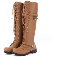 Mittelalterliche PU-Lederstiefel - Verstellbare Schnürschuhe für Lange Reitstiefel - 1 Paar mittelalterliche Schuhe für Damen - Cosplay-Stiefel SCA LARP Reitkostüm Stiefel für Bühnenauftritte,Gelb,38