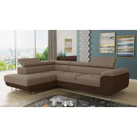 Sofnet Ecksofa Caris mit Schlaffunktion und einstellbare Kopfstützen, Wohnlandschaft mit Bettkasten, Couch, Sofa, (Braun + Cappu... - Braun/Beige