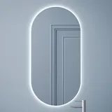BD ART LED Badspiegel Oval Luna 100x40 cm Wand Badezimmerspiegel mit Beleuchtung, Lichtfarbe Kaltweiß 4200K, IP44 - Silber