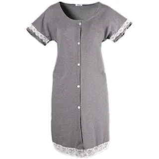 Mysanity Geburtshemd, vorne offen aus Baumwolle mit Spitze, Grau melange 1 St