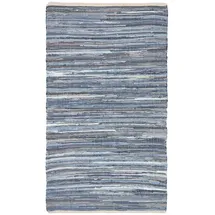Homescapes Flickenteppich blau gestreift, 150x240 cm, – Handwebteppich aus Recycling-Jeansstoff