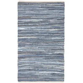 Homescapes Flickenteppich blau gestreift, 150x240 cm, – Handwebteppich aus Recycling-Jeansstoff