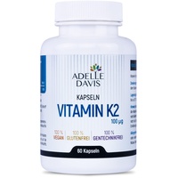 Adelle Davis® Vitamin K2 100 mcg (MK7 Menachinon), 60 Kapseln, aus natürlichen Zutaten, 100% VEGAN, 100% GLUTENFREI, 100% GENTECHNIKFREI, hergestellt in EU