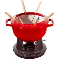 Staub Fondue Set 20 cm, Kirschrot Gusseisen, mit 6 Fonduegabeln