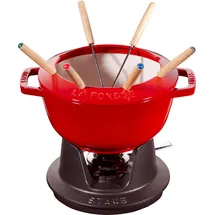 Staub Fondue Set 20 cm, Kirschrot Gusseisen, mit 6 Fonduegabeln