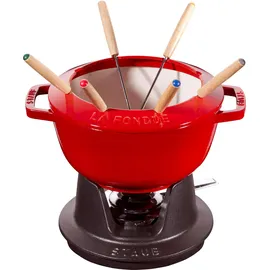 Staub Fondue Set 20 cm, Kirschrot Gusseisen, mit 6 Fonduegabeln