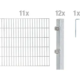 GAH Alberts Alberts Komplettset Doppelstabmattenzaun Feuerverzinkt, 2 m Matten, Höhe 200 cm, Länge 22 m