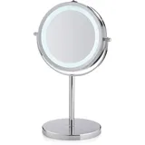 Kela Standspiegel TIO, Ø 13 cm, Metall, verchromt, glänzend, mit LED-Beleuchtung, 1-fach/10-fach Vergrößerung, 20673