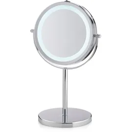 Kela Standspiegel TIO, Ø 13 cm, Metall, verchromt, glänzend, mit LED-Beleuchtung, 1-fach/10-fach Vergrößerung, 20673