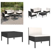 vidaXL 5 tlg. Garten Lounge Set mit Auflagen Poly Rattan Schwarz - Garten-Sofagarnitur - Garten-Sofagarnituren - Gartensofa-Set - Gartensofa-Sets - Schwarz