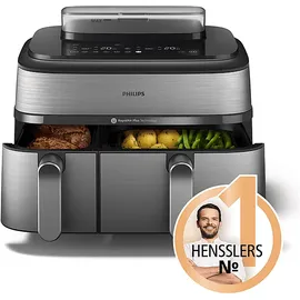 Philips 5000 Series Steam Airfryer Dual Basket NA555/00 Silber/Edelstahl
