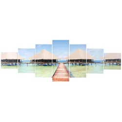 Leinwandbild H375 XL, Wandbild Keilrahmenbild Kunstdruck, 7-teilig 245x87cm ~ Beach