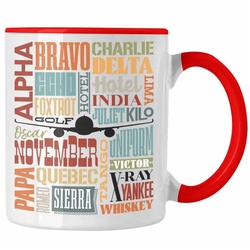 Trendation Tasse Pilot ABC Alphabet Tasse Geschenk Beruf Flugzeug Kaffeetasse rot