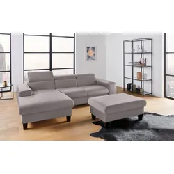 Polstergarnitur COTTA "Morven L-Form", grau, B:244cm, Sitzmöbel-Sets, Set bestehend aus: Ecksofa mit Kopfteilverstellung & Hocker