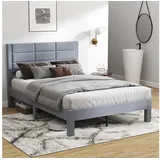 Costway Bettgestell für 200 x 140 cm Matratze, Samtstoffgepolstertes Doppelbettgestell, Plattformbett mit Kopfteil,Grau (Cross Shape, M)