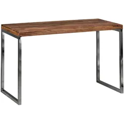 Kadima Design Schreibtisch `Isen`: Massivholz, Landhausstil, verchromtes Metallgestell, 50 kg Belastung. Braun, 120x60x76 cm