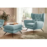 KAWOLA Sessel CHARME Hochlehnsessel Cord hellblau mit Hockerbank